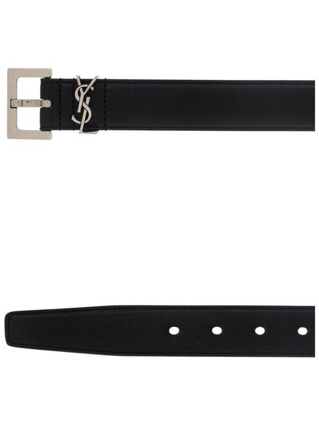 Cassandre Lambskin Leather Belt Black - SAINT LAURENT - BALAAN 4