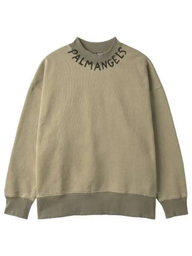 Seasonal Logo Cotton Crew Neck Sweatshirt Military Green - PALM ANGELS - BALAAN 1