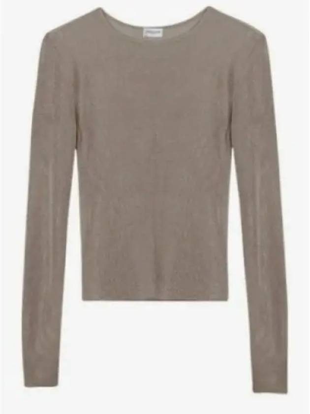 Rib Detail Viscose Crop Long Sleeve T-Shirt Pink - SAINT LAURENT - BALAAN 2