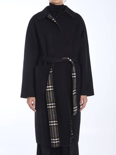 Check Reversible Tunbridge Wrap Wool Single Coat Black - BURBERRY - BALAAN 2