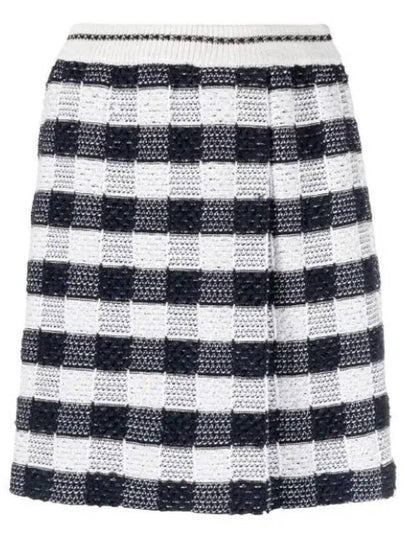 Gingham Inlay Stripe Side Pleat Skirt Navy - THOM BROWNE - BALAAN 2