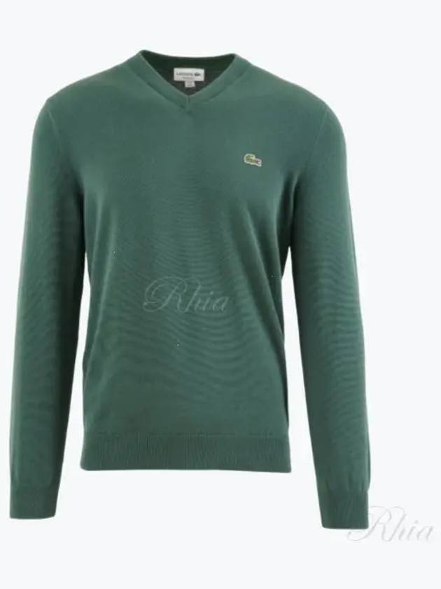 V Neck Cotton Classic Fit Knit Top Forest Green - LACOSTE - BALAAN 2