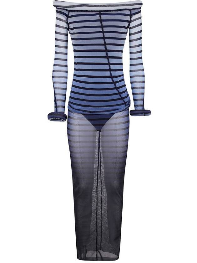 Jean Paul Gaultier Mesh Boat Neck Long Dress With 3D Collar And Cuff Clothing - JEAN PAUL GAULTIER - BALAAN 1