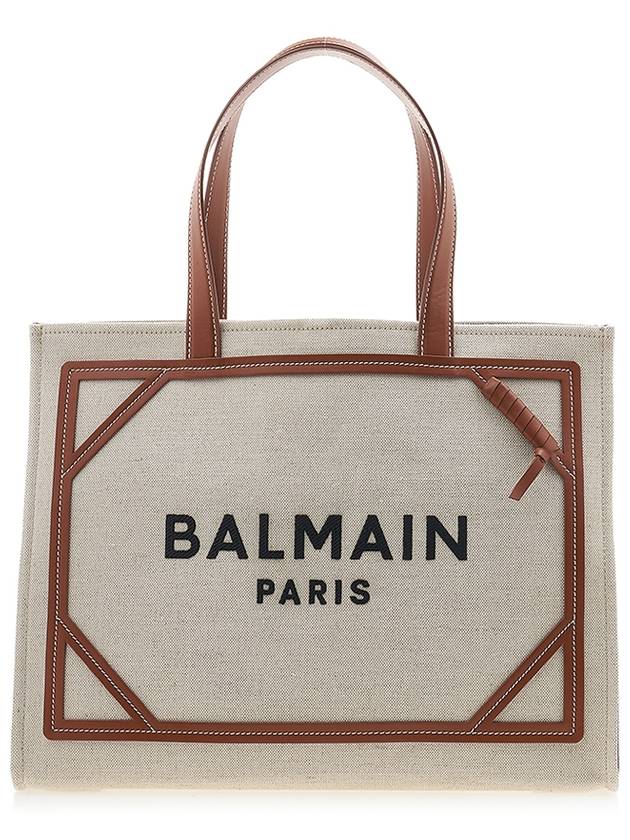 B-Army Logo Canvas Shopper Tote Bag Ivory Brown - BALMAIN - BALAAN 2