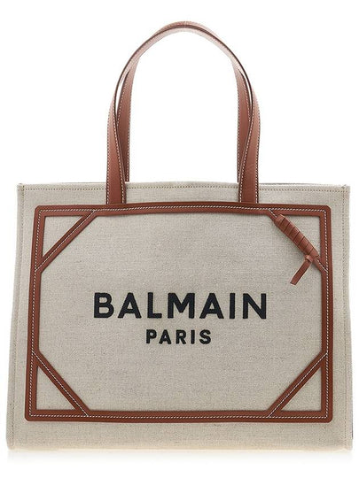 B-Army Logo Canvas Shopper Tote Bag Ivory Brown - BALMAIN - BALAAN 2