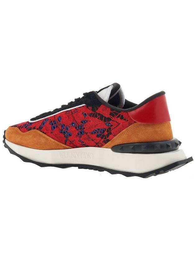 V Logo Signature Lace Runner Low Top Sneakers Red - VALENTINO - BALAAN 4