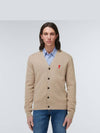 Small Heart Logo Wool Merino Cardigan Beige - AMI - BALAAN 4