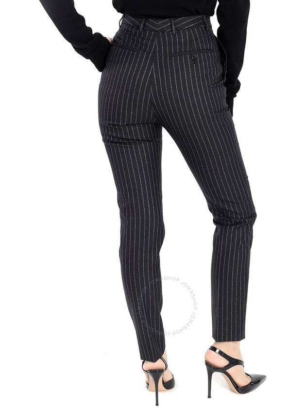 Lame Pinstripe Wool Slim Fit Pants Black - SAINT LAURENT - BALAAN 4