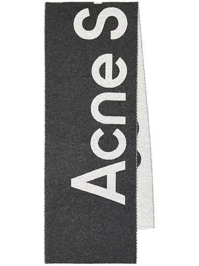 Jacquard Logo Two Tone Wool Muffler Black - ACNE STUDIOS - BALAAN 2