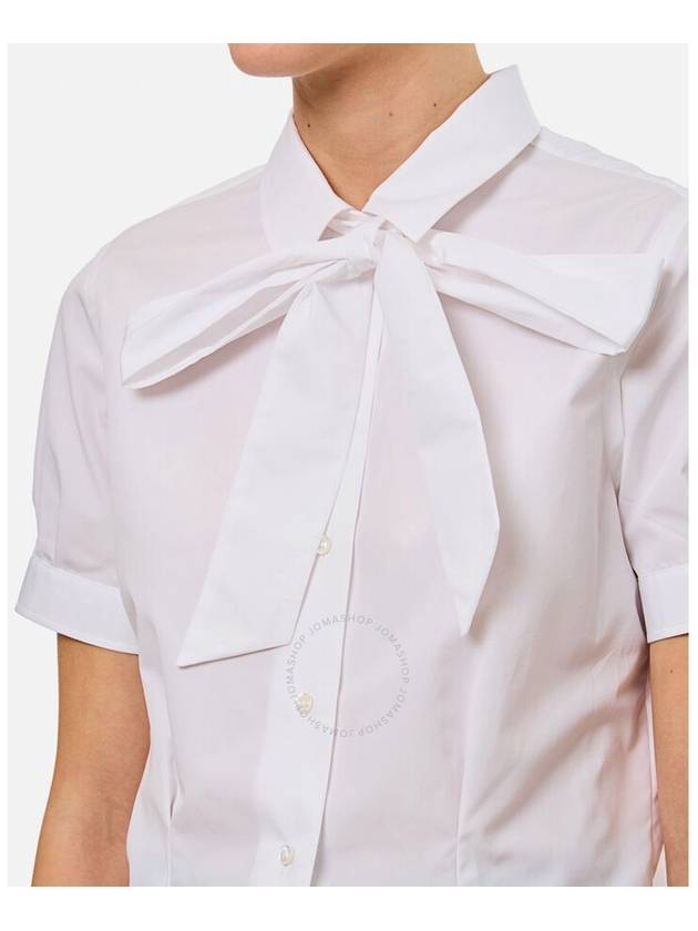 Bow Poplin Cotton Short Sleeve Shirt White - THOM BROWNE - BALAAN 4