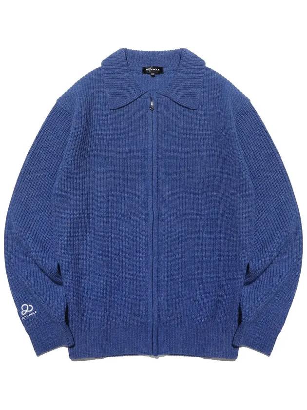 Lambswool collar knit full zip-up MBLUE - 20THHOLE - BALAAN 3