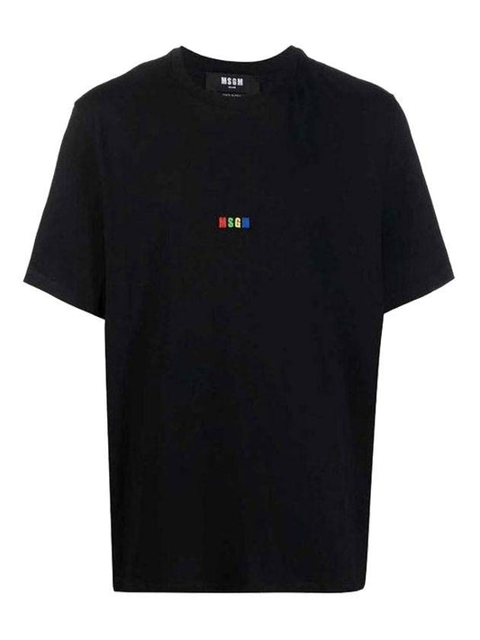 Rainbow Logo Embroidered Short Sleeve T-Shirt Black - MSGM - BALAAN.