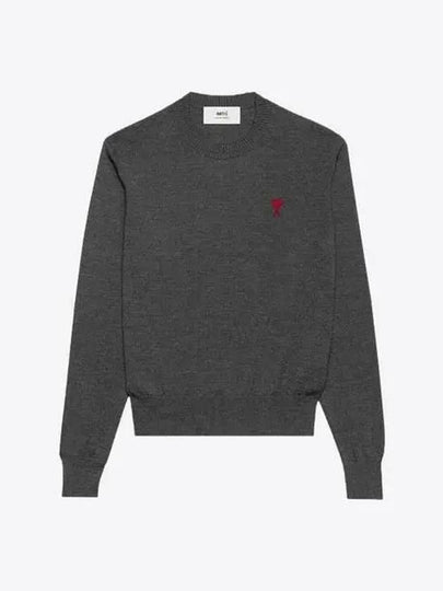 Heart Embroidered Logo Crew Neck Knit Top Heather Grey - AMI - BALAAN 2