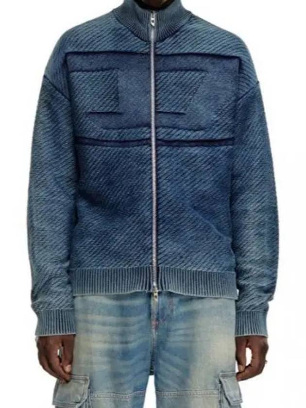 Denim Effect Zip-Up Cardigan Blue - DIESEL - BALAAN 2