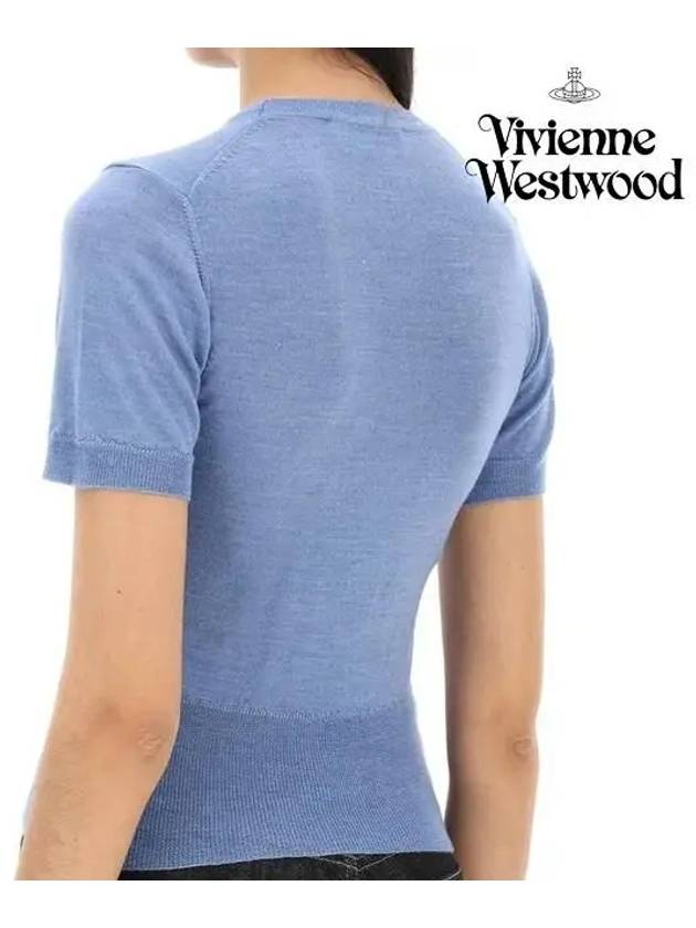 Women's ORB Logo Wool Silk Blend Crop Knit Top Blue - VIVIENNE WESTWOOD - BALAAN 4