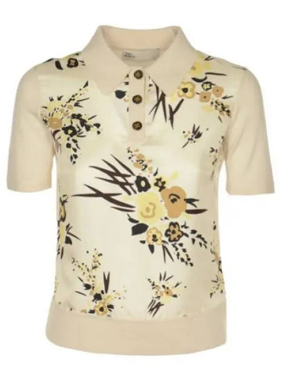 Women's Silk Front Polo Shirt Cream - TORY BURCH - BALAAN 2