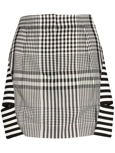 Women's Stripe and Check H Line Skirt Black White - BURBERRY - BALAAN 1