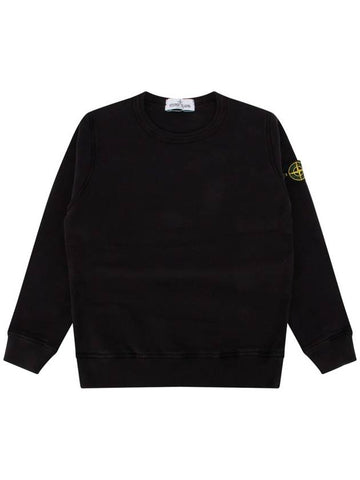 Kids Organic Cotton Fleece Sweatshirt Black - STONE ISLAND - BALAAN 1