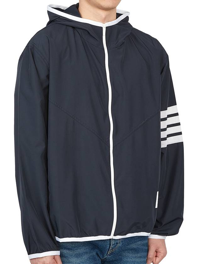 Military Ripstop Mesh 4-Bar Packable Hooded Jacket Navy - THOM BROWNE - BALAAN 11