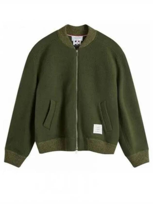 Fleece Stripe Wool Bomber Jacket Dark Green - THOM BROWNE - BALAAN 2