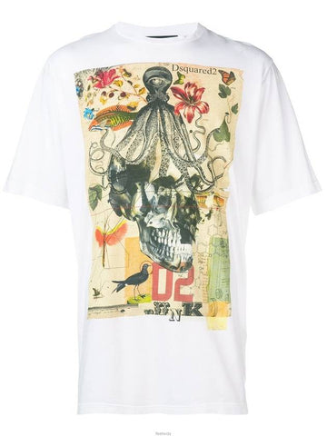 Men's Printed Short Sleeve T-Shirt White - DSQUARED2 - BALAAN 1