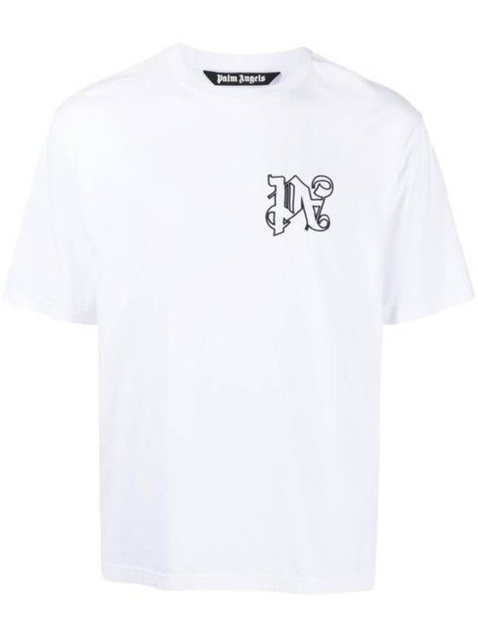 Men's Monogram Logo Print Short Sleeve T-Shirt White - PALM ANGELS - BALAAN 1