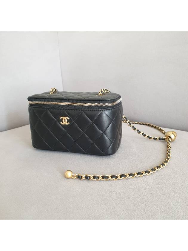 Gold Ball Vanity Bag Rectangular Cosmetic Case Chain Lamb Skin Black Plated AP2303 - CHANEL - BALAAN 5