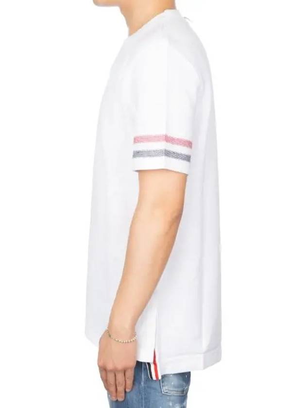 Textured Cotton Stripe Short Sleeve T-Shirt White - THOM BROWNE - BALAAN 5