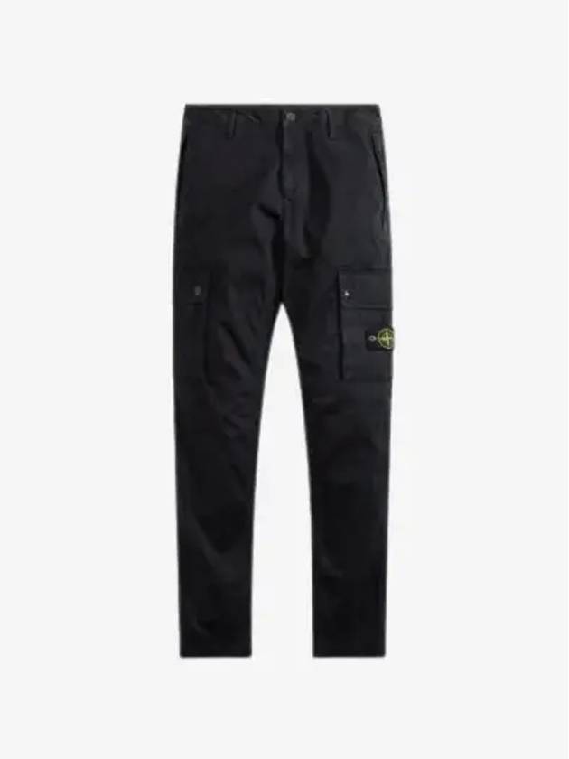 Garment Dyed Old Effect Stretch Broken Twill Cotton Cargo Pants Black - STONE ISLAND - BALAAN 3