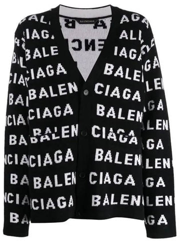 All-Over Logo Wool Cardigan Black - BALENCIAGA - BALAAN 1