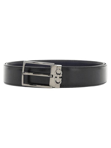 Gancini Reversible Adjustable Leather Belt Navy Black - SALVATORE FERRAGAMO - BALAAN 1