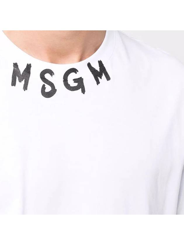 Neck Brushed Logo Print Short Sleeve T-Shirt White - MSGM - BALAAN 4