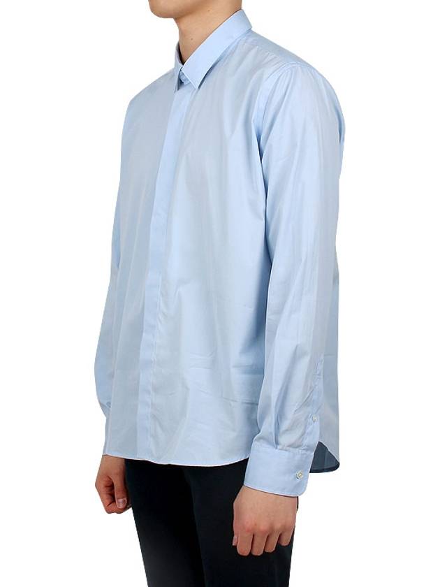 Heart Logo Tonal Cotton Poplin Long Sleeve Shirt Blue - AMI - BALAAN 5