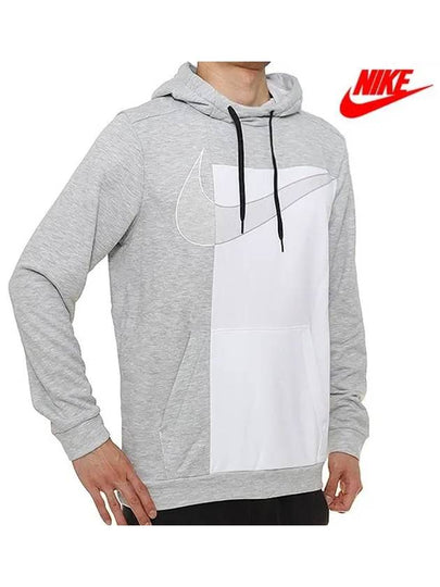 Large Logo Colorblock Fleece Hoodie Grey - NIKE - BALAAN 2