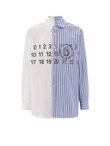 Striped Logo Cotton Long Sleeve Shirt White Blue - MAISON MARGIELA - BALAAN 1