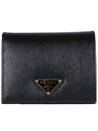 Vitello Triangular Logo Half Wallet Black - PRADA - BALAAN 1