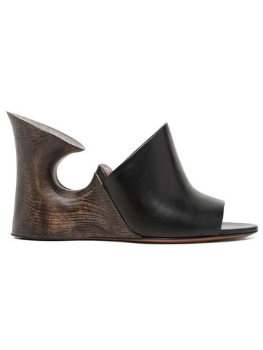 La Sculpture Wood Calfskin Mule Heel Black - ALAIA - BALAAN 1