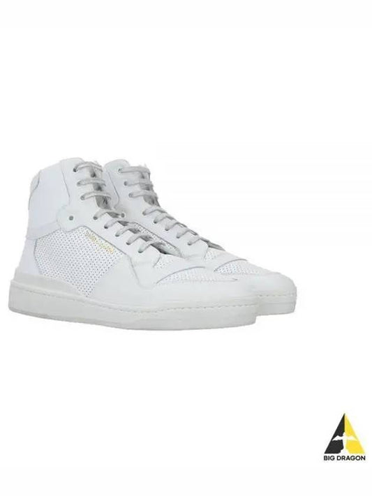 Men's SL24 Used-Look Perforated Leather Mid Top Sneakers White - SAINT LAURENT - BALAAN 2