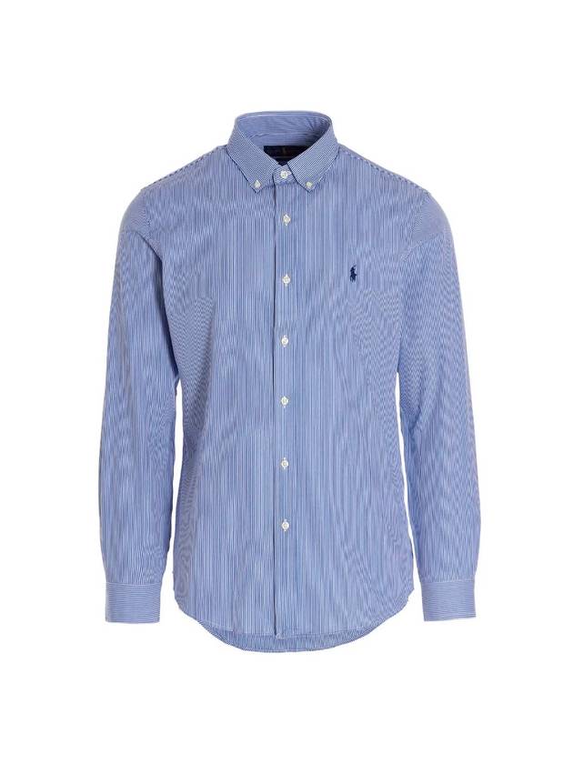 Embroidered Logo Striped Long Sleeves Shirt Blue - POLO RALPH LAUREN - BALAAN 1