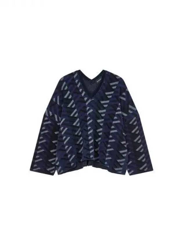 Women s soft patterned V neck knit dark navy 270096 - EMPORIO ARMANI - BALAAN 1