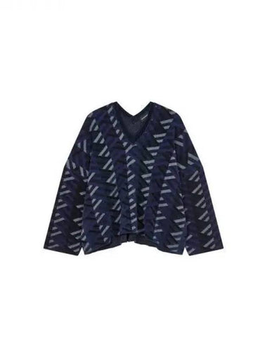 Women s soft patterned V neck knit dark navy 270096 - EMPORIO ARMANI - BALAAN 1