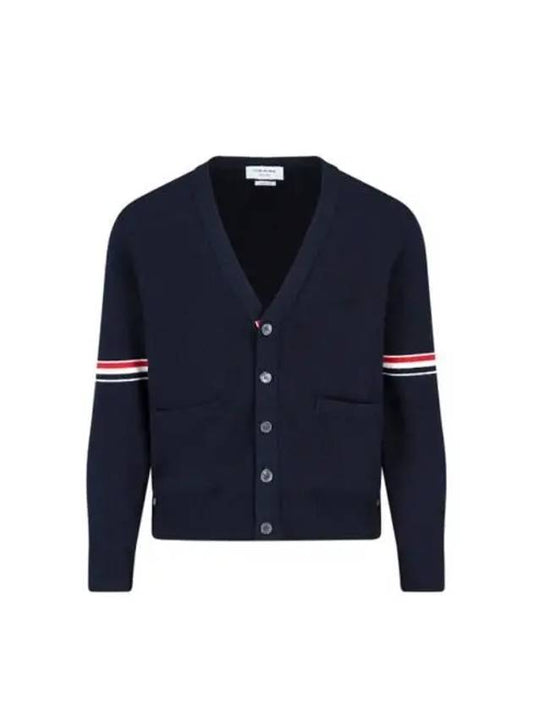 Milano Stitch Sprite Armband Cotton V-neck Cardigan Navy - THOM BROWNE - BALAAN 2