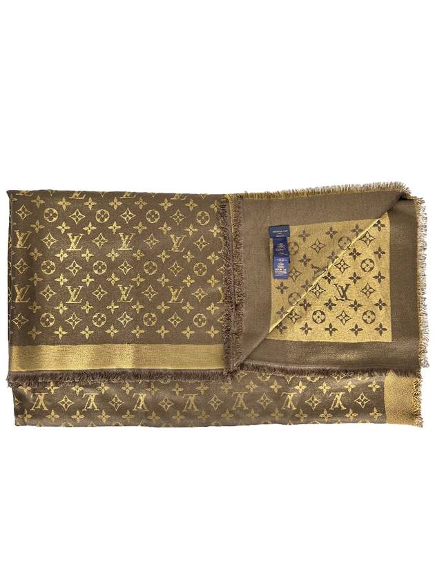 Monogram Shine Silk Gold Brown Muffler Shawl M75122 - LOUIS VUITTON - BALAAN 10