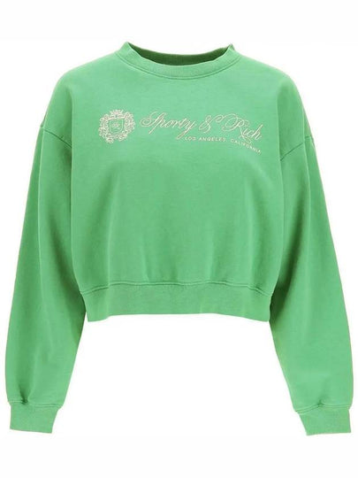 Cropped Logo Cotton Sweatshirt Green - SPORTY & RICH - BALAAN 2