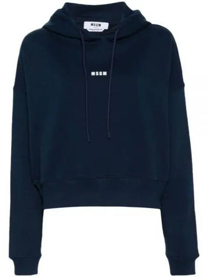 Logo Print Crop Cotton Hoodie Navy - MSGM - BALAAN 2