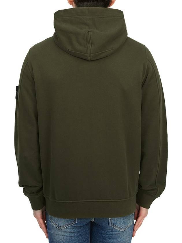 Brushed Cotton Fleece Garment Dyed Hooded Zip Up Olive Green - STONE ISLAND - BALAAN 4