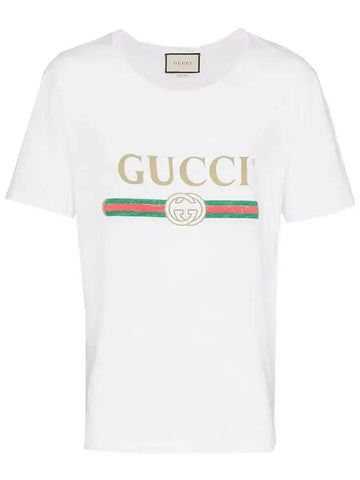 Men's Vintage Logo Washed Overfit Short Sleeve T-Shirt White - GUCCI - BALAAN.