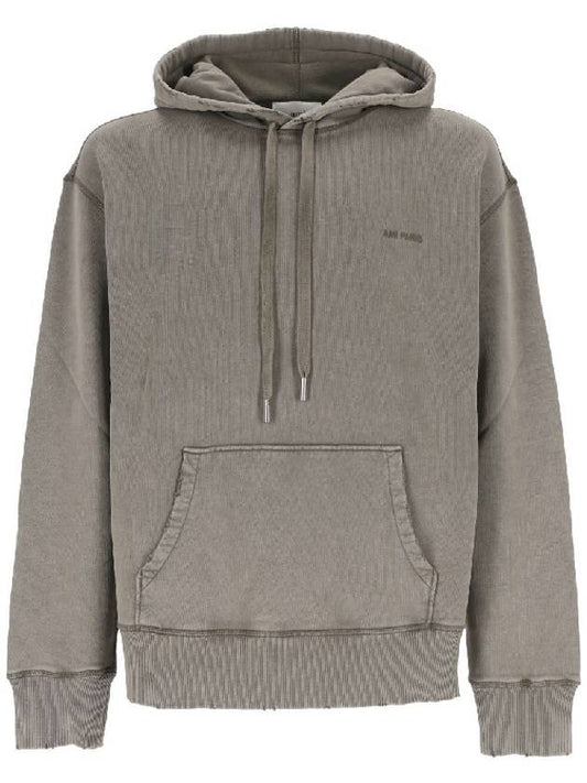 Embroidered Logo Hoodie Top Grey - AMI - BALAAN 2