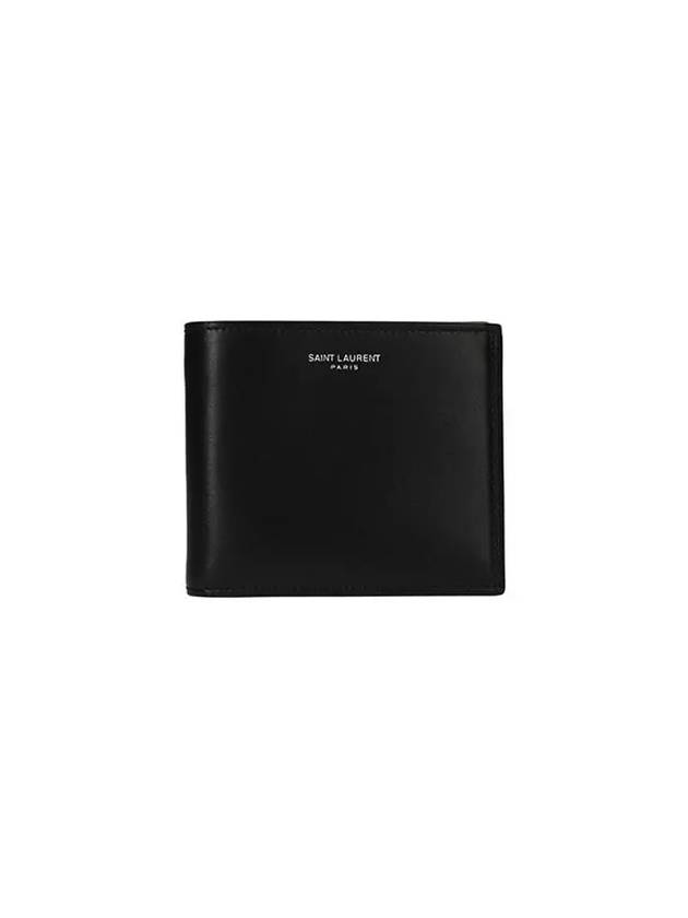 Smooth Leather Classic Logo Half Wallet Black - SAINT LAURENT - BALAAN 2