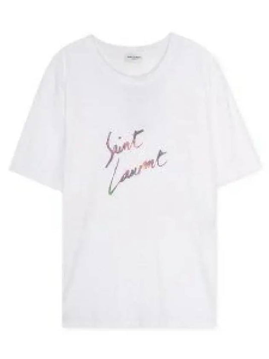 Men's Animal Pattern Logo Short Sleeve T-Shirt White - SAINT LAURENT - BALAAN 2